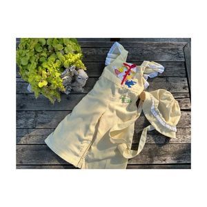 Vtg | 60s Nannekins by Nannette Yellow Seersucker Jumpsuit Set w/ Bonnet Flare